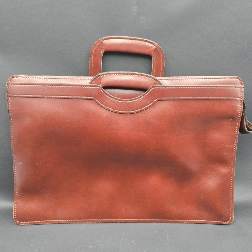 Vintage Italian Bridle Hide Leather Briefcase Slim Portfolio Brown Document Bag